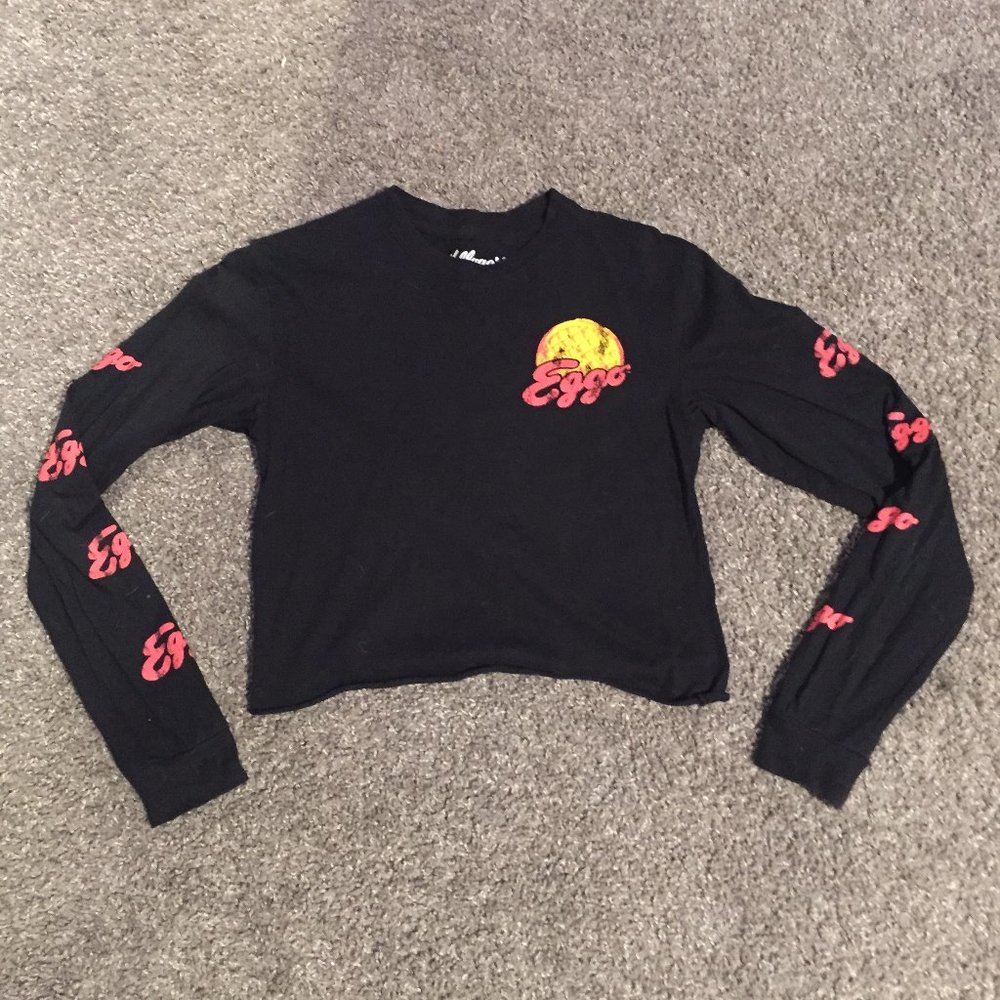 Black, Eggo, Long Sleeve Crop Top